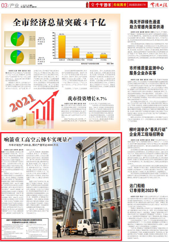 【媒体聚焦】常德日报：响箭重工高空云梯车实现量产