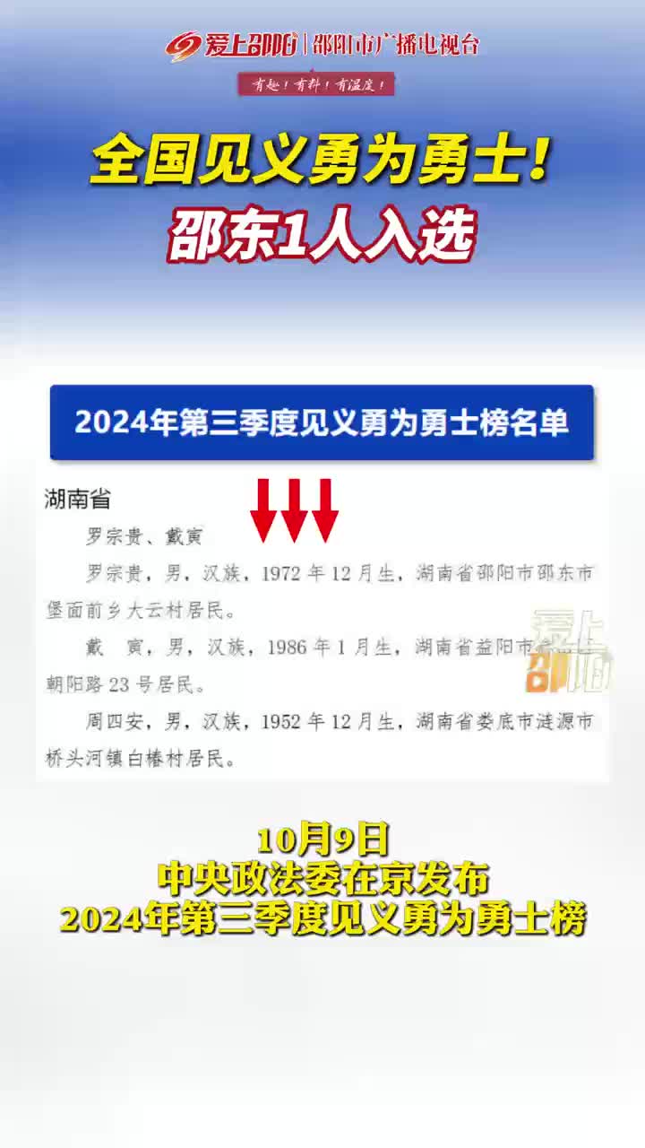 全国见义勇为勇士！邵东1人入选