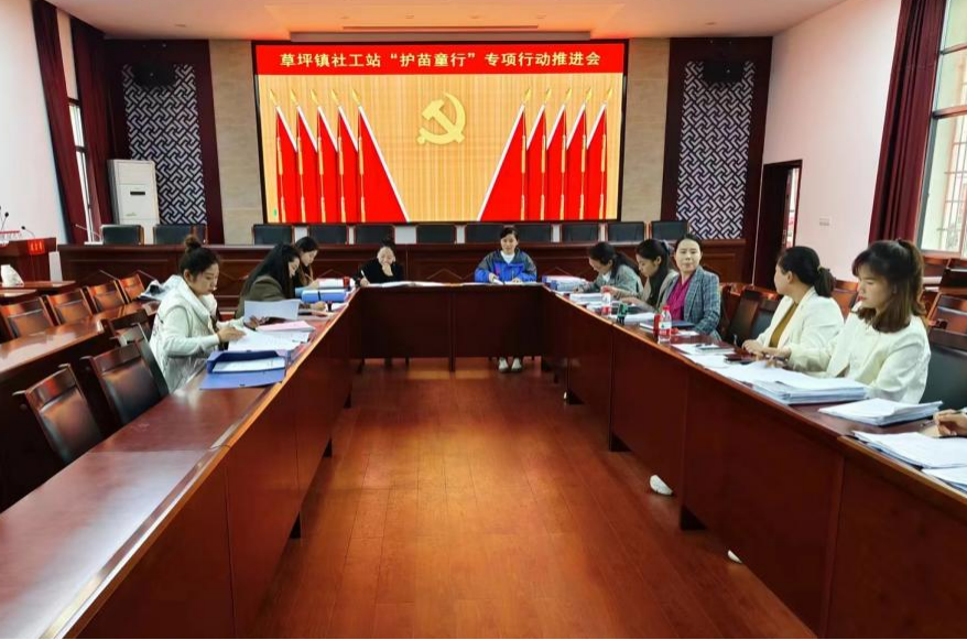 草坪镇社工站：召开“护苗童行及银龄漫步”专项行动推进会